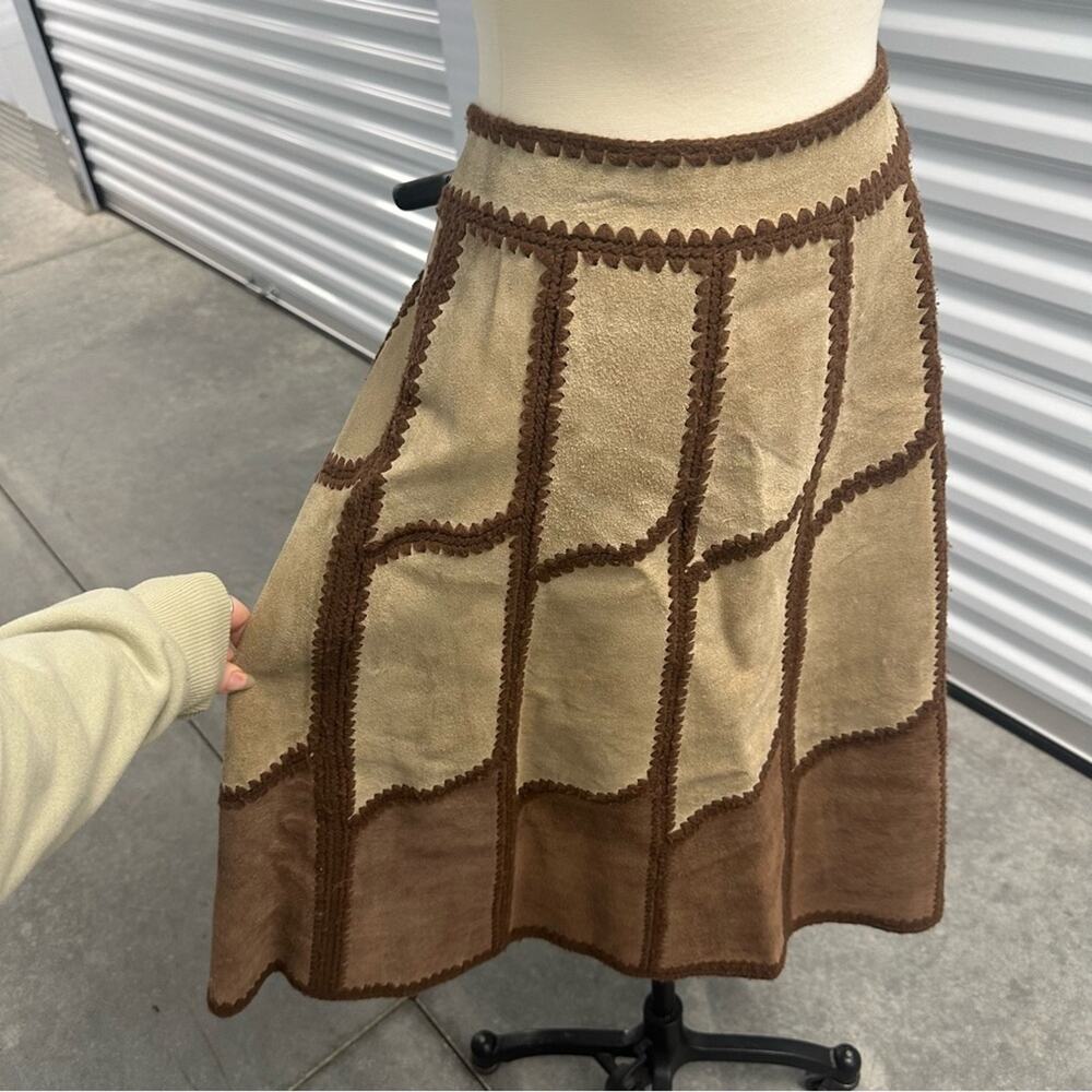 Vintage 70s young east brown suede a line skirt 13/14 - Picture 2 of 16